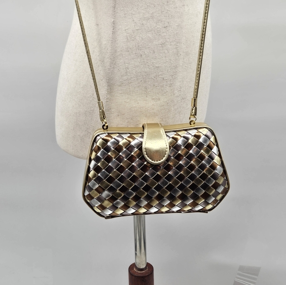 Panache Handbags - Panache Gold and Brown Woven Clutch
